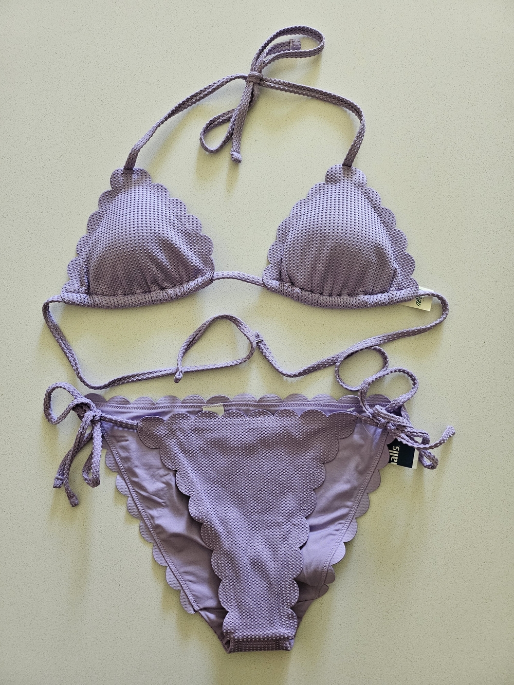 aerie Lavender Waffle Scalloped Cheeky String Bikini Swim Set M-top L-bottom NWT
